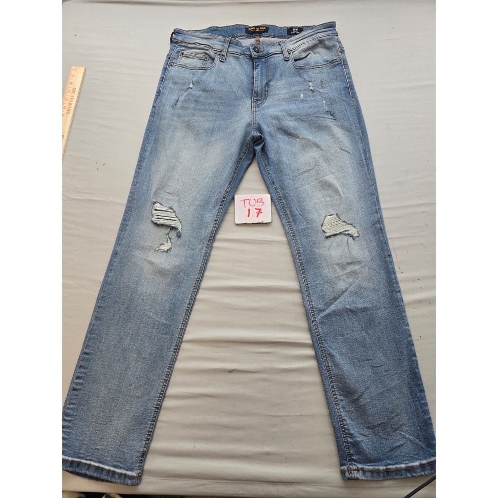 Ring of Fire Mens Slim Fit Distressed Light Wash Blue Denim Jeans W36 L30